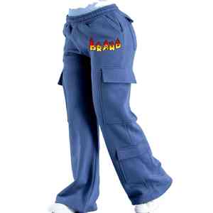 High Quality Top Selling Winter Wide Leg Baggy Fleece Sweatpants with Cargo Pockets Streetwear <b>Elastic</b> Waist 300g Heavyweight - Product Image 1