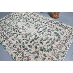 Tapis turc vintage 6.3x9,5 pieds vert beige tissage plat en laine avec motif patchwork pour les décorations de salon ou le couloir - Product Image 4
