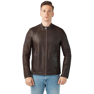 Chaqueta de cuero de invierno con estampado de logotipo personalizado para hombre 2023, soporte de piel de oveja de alta calidad, tela de lana, mangas completas, relleno de algodón - Product Image 4