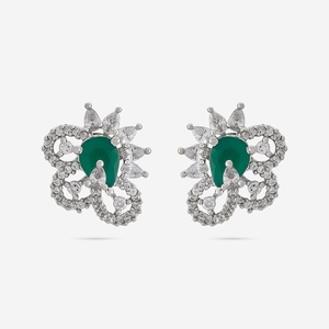 Zircon Stud Earrings for Party Flower Design Trendy Zinc Alloy Religious Geometric Copper Heart Shape - Product Image 1