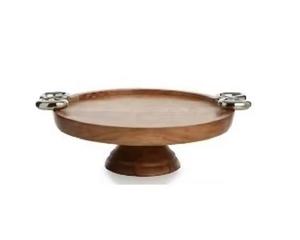 Support à gâteau en bois d'acacia à 1 niveau en forme de pilier rond et carré avec bord plat allant au four - Product Image 3