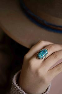 แหวนเงินสเตอร์ลิง925สไตล์คลาสสิกสีฟ้าทองแดงเทอร์ควอยซ์เครื่องประดับอัญมณีทำด้วยมือสำหรับงานแต่งงานการหมั้น - Product Image 5