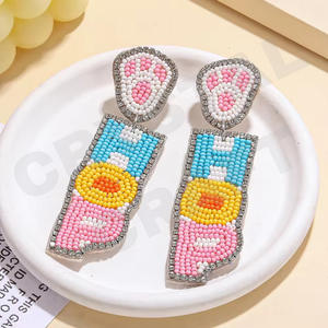 Reno Rodeo blanco vaquera pendientes con cuentas para mujer patriótico naranja blanco azul Color para boda o día conmemorativo - Product Image 2