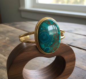 Rudra Gems Hecho a mano Crisocola natural Corte ovalado Cabujón Pulsera con cuentas Plata tibetana 14K Chapado en oro Bohemio Hombres - Product Image 6