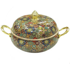 Plat en métal de qualité supérieure avec poignée en or vaisselle de salle à manger présentoir de buffet chauffe-plats et matériau en verre - Product Image 1