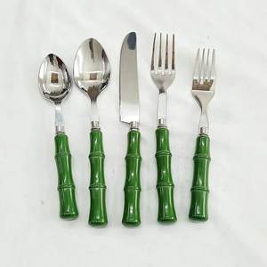 Awesome Design Green Resin Handle Stainless Steel Cutlery Set Plated Dinnerware <b>Flatware</b> for Weddings & Restaurants - Product Image 1