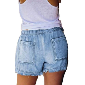 Shorts de mezclilla azul claro casuales para mujer, estilo nuevo, cintura alta, shorts de mezclilla ligeros de moda para verano para mujer - Product Image 2