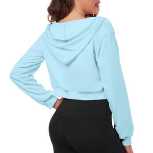 Sudadera con Capucha de Algodón de Alta Calidad para Mujer, para la Temporada de Otoño, Personalizable, con Cierre Completo, Estilo Corto, Sudadera Larga con Capucha para Mujer - Product Image 6