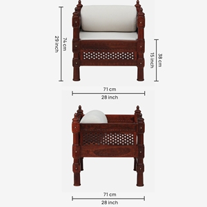 Sofá de madera Sheesham Durbar tradicional de 1 plaza en acabado de roble miel para juegos de sala de estar - Product Image 2