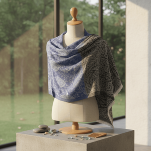 Blue <b>Silver</b> Paisley Jacquard <b>Pashmina</b> Shawl Long Winter Summer Floral Lace Shawl Cotton Polyester Cashmere Wool Logo Printing - Product Image 1