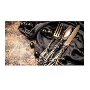 Cubiertos portátiles reales de diseño personalizado chapados en Metal de bronce Juego de cubiertos con mango de diseño en relieve antiguo para uso en Cafetería de Hotel - Product Image 1