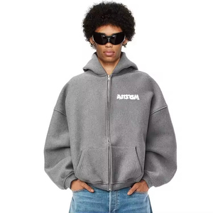 Sweat à capuche décontracté à fermeture éclair pour hommes en gros Sweat à manches longues hiver recadrée Style Boxy motif solide 100% coton - Product Image 1