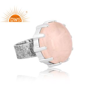 Latest Trending Oxidized Sterling Silver Natural <b>Rose</b> <b>Quartz</b> Gemstone Statement <b>Ring</b> Custom Jewelry Manufacturer - Product Image 2
