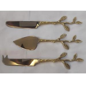 Cubiertos dorados únicos, juego de queso de acero inoxidable con mango de diseño de hoja, cuchillo para mantequilla, esparcidor, cuchillo para queso, vajilla, vajilla - Product Image 1