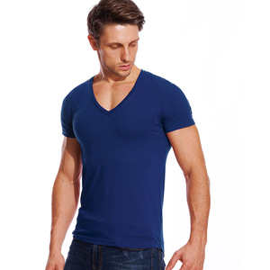 T-shirt à col en V solide pour hommes à manches courtes mode homme T-shirt été mode décontracté col en V - Product Image 3