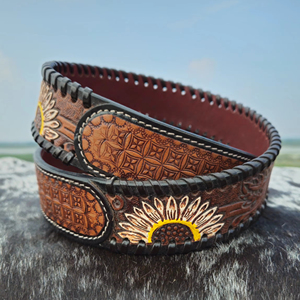 Ceinture Vintage Western Cowboy en cuir pleine fleur véritable avec boucle ardillon en alliage et longueur personnalisée - Product Image 3