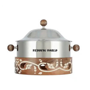 Chauffe-plats en acier inoxydable Forme ronde Casserole faite à la main Taille personnalisée Plateau de table Chauffe-plats fantaisie en métal - Product Image 2