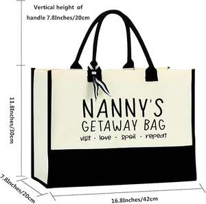 MyOrganicBag Sac fourre-tout fait à la main en toile avec deux poignées fermeture ouverte et décoration de lettre de nounou Sac à main pour femmes - Product Image 3