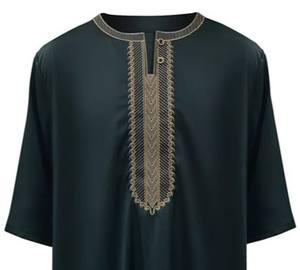 Thobe de satén Premium de alta calidad para hombres Slim Fit con bordado simple Moda musulmana árabe para todas las estaciones-XXL para adultos - Product Image 5