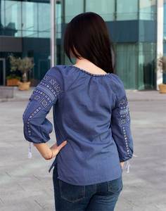 Custom Embroidered Sky Blue Top 2025 Designer <b>Long</b> Sleeve Ukrainian <b>Blouses</b> <b>for</b> Casual Occasions Parties Woven Simple Fashion - Product Image 4
