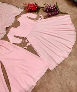 FABULOSO GEORGETTE LISO TOP PALAZZO CON DUPATTA DESGASTE FORMAL BABY PINK COLOR PRECIO AL POR MAYOR PRENDA ÉTNICA - Product Image 3