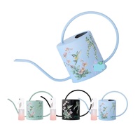 Arrosoir de jardin classique simple fait main durable 1,5 L écologique avec autocollant imprimé oiseaux et fleurs en alliage de zinc thermolaqué