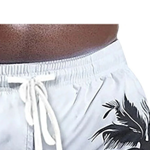 Shorts de bain décontractés pour hommes à séchage rapide en polyester imprimé avec motif palmier, logo frontal et cordon de serrage à la taille - Product Image 4