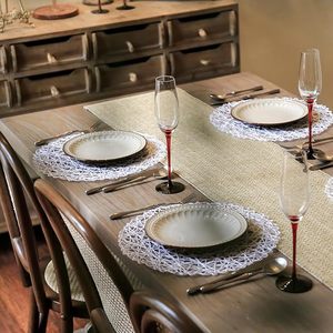 Unique Circular Shaped Natural Non-Slip Heat Resistant <b>White</b> Paper Placemat Indoor Outdoor <b>Dining</b> <b>Table</b> Beautiful Braided Design - Product Image 5