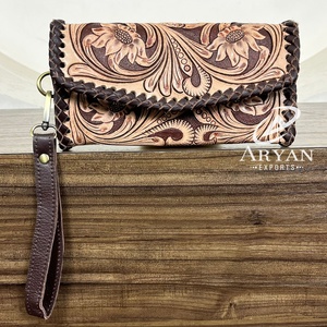 Cartera RFID de cuero real larga de lujo personalizada de fábrica, carteras de mano de diseñador de cuero genuino para mujer - Product Image 1