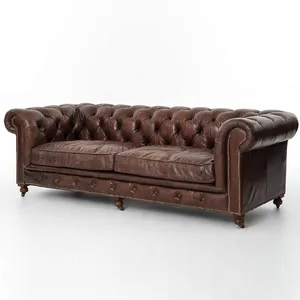 Chesterfield Ontwerp Woonkamer Banken Lederen Sofa Cover Met Massief Houten Woonkamer Meubels Voor Home Decor Gebruik