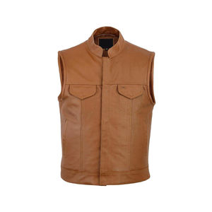 2025 Custom Leather Biker <b>Vest</b> for <b>Men</b> Fashionable Casual Wear with Embroidery Patches <b>Black</b> Breathable Genuine Leather <b>Vest</b> - Product Image 4