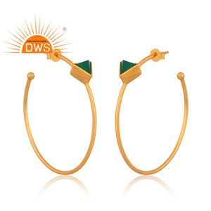 Venta caliente 925 Plata de Ley 18K Chapado en oro Natural Verde Onyx Piedra preciosa Pendiente Demi Proveedor de joyería fina - Product Image 3