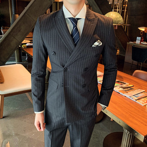 Completo Blazer da ballo blu da uomo 3 pezzi formale doppiopetto giacca classica impermeabile traspirante taglie forti da sposo per - Product Image 2