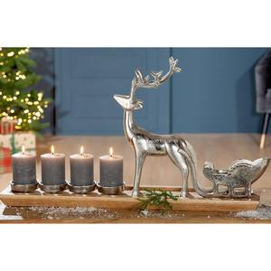 Aluminium Reindeer Standing 4 Tealight <b>Candle</b> <b>Holder</b> Nickel Plated on Wooden Base for Tabletop Christmas Decor - Product Image 1