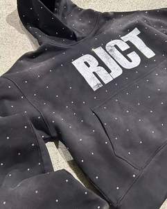 Nuevo diseño personalizado Streetwear Rhinestone Vintage ácido lavado pulóver con capucha para hombres al por mayor - Product Image 3