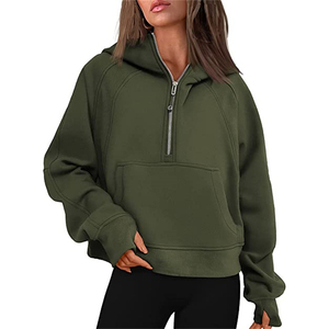 Nueva moda personalizada de las mujeres de invierno largo Casual deportes media cremallera con capucha sudaderas con capucha - Product Image 4