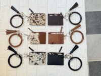 Tempat kartu ATM kulit sapi asli wanita kualitas tinggi dengan gantungan kunci gelang rumbai dompet koin & gelang kompak penggunaan sehari-hari