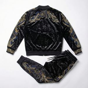 Ensemble de survêtement pour femme en velours froissé imprimé avec veste bomber à strass et pantalon de jogging, style streetwear, poids moyen, Y2K, personnalisable, vente en gros - Product Image 2