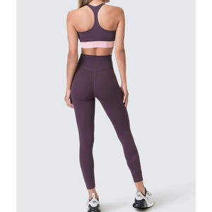 Ensemble de Yoga sans couture à séchage rapide pour femmes soutien-gorge de sport réversible Leggings respirant athlétique Fitness hauts bas motif solide XS - Product Image 4