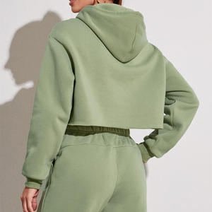 Gran oferta, suéter de alta calidad, Sudadera con capucha para mujer, sudaderas con capucha recortadas con cordón, sudaderas con capucha cortas teñidas de Color sólido al por mayor - Product Image 4