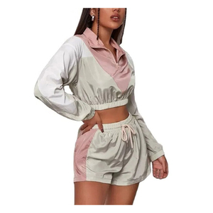 OEM Ensemble de haute qualité pour femmes Ensemble short coupe-vent en polyester 100% pour femmes Ensemble solide de 2 pièces pour femmes Quickdry Respirant - Product Image 6