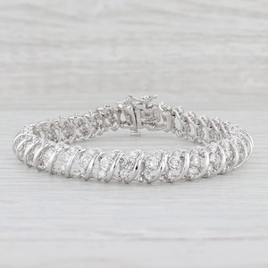 Pulseras de diamantes cultivados en laboratorio de corte redondo de color D E F VS + hermosas pulseras de tenis de Plata de Ley 925 regalo de boda para ella - Product Image 5