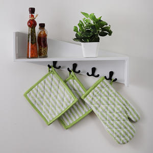 Mitaines de four 100% coton avec bande de silicone porte-casseroles verts pour la cuisson au micro-ondes Protection des aliments à domicile pour les restaurants - Product Image 2