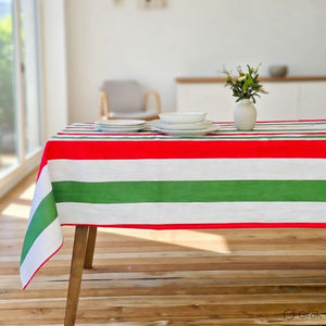 Nappe de Noël, motif rayé rouge, vert et blanc, couverture de table rectangulaire, décoration de table pour les fêtes - Product Image 4