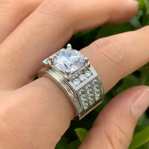 Anillos de Compromiso para Hombre de Plata de Ley 925, Venta Caliente, con Diamante Moissanita Solitario VVS Brillante, Chapado en Oro y Rodio, Estilo Rapero Personalizado - Product Image 6