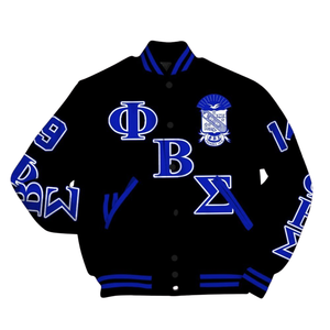 Phi Beta Sigma 1914 Letterman Varsity Jacket Azul Blanco Greek Life Fraternity Apparel Chenille Bordado College Jacket - Product Image 2
