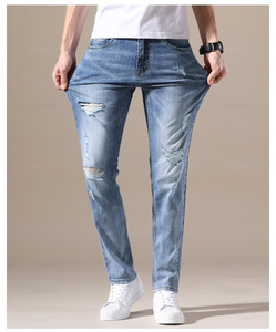 <b>Mens</b> Slim Fit Skinny <b>Jeans</b> Designer <b>Ripped</b> Stretch Denim Pants Blue Elastic Distressed Trousers - Product Image 1