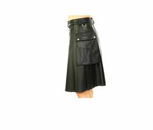 Kilts hechos a medida para hombre al por mayor Kilt de cuero negro orgullo para hombre regular ajustado teñido liso para hombre - Product Image 4