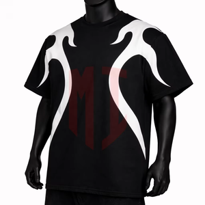 T-shirt noir surdimensionné pour homme avec col rond imprimé, manches courtes, style streetwear, respirant, en coton 240g - Product Image 2