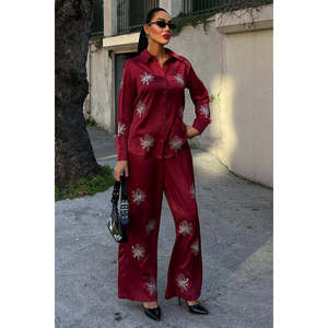 Ensemble deux pièces pour femmes en satin floral pailleté scintillant 10044 - Product Image 2